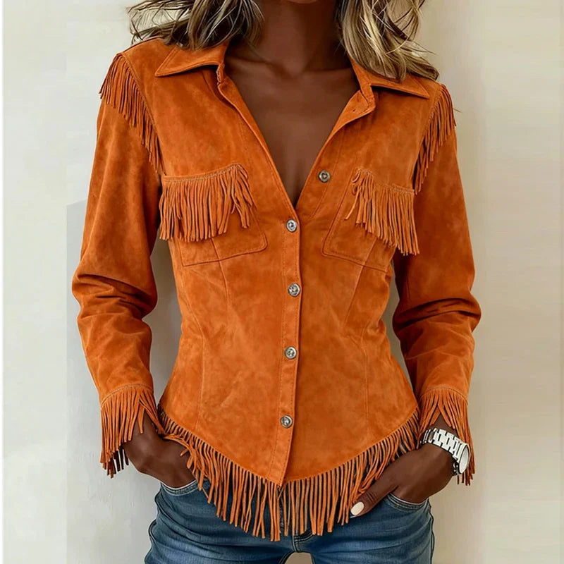 Sasha │ Fringe Suede Button-Up Blouse