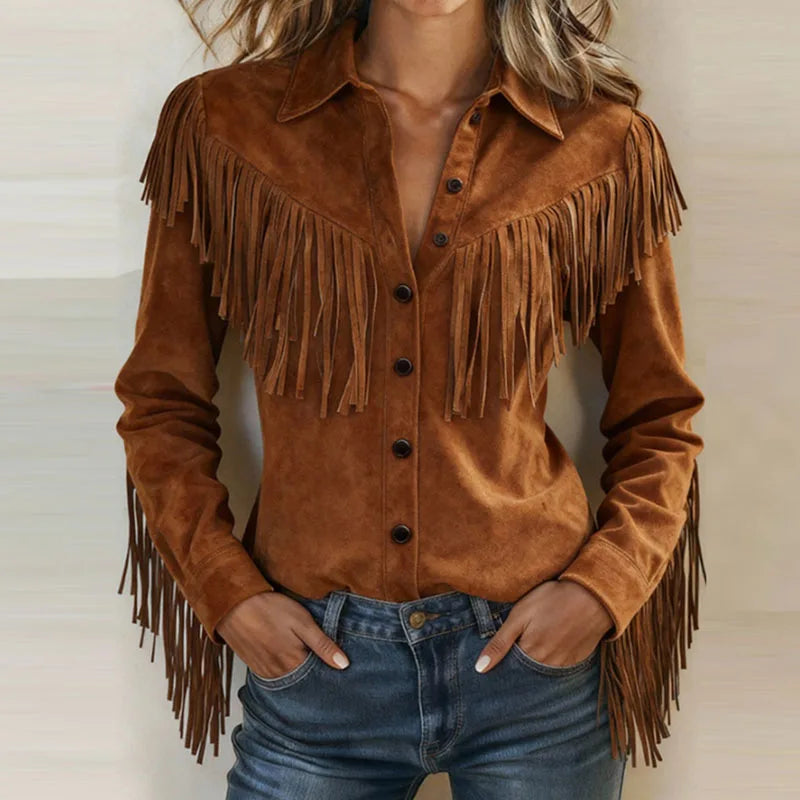 Sasha │ Fringe Suede Button-Up Blouse