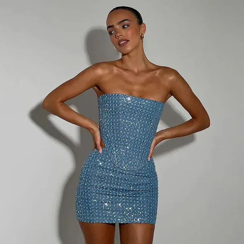 Luna – Strapless Denim Mini Dress