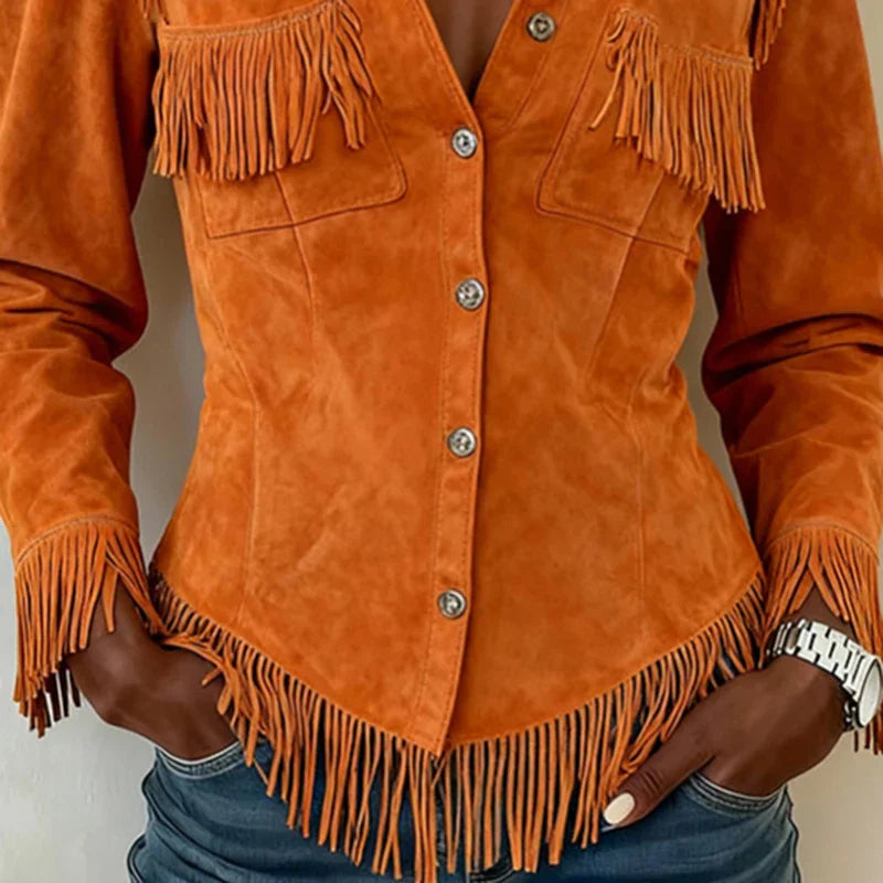 Sasha │ Fringe Suede Button-Up Blouse