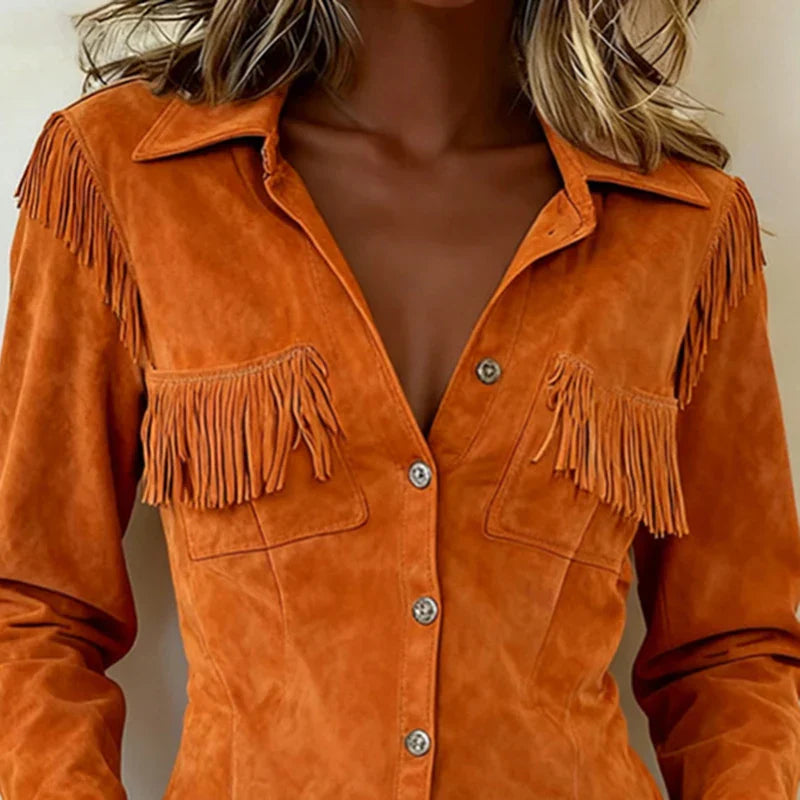 Sasha │ Fringe Suede Button-Up Blouse