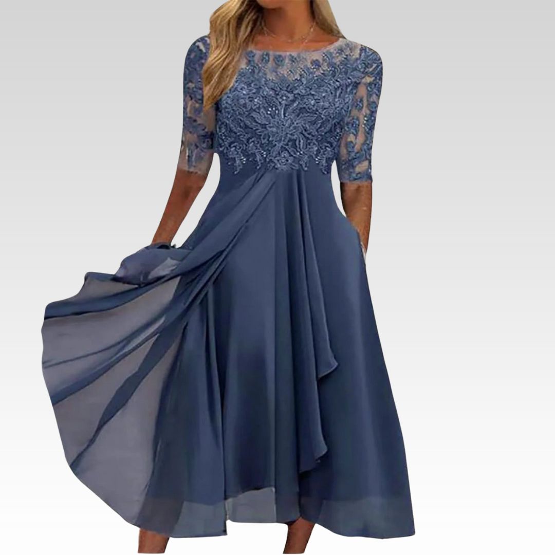 Isla – Embroidered Chiffon Midi Dress