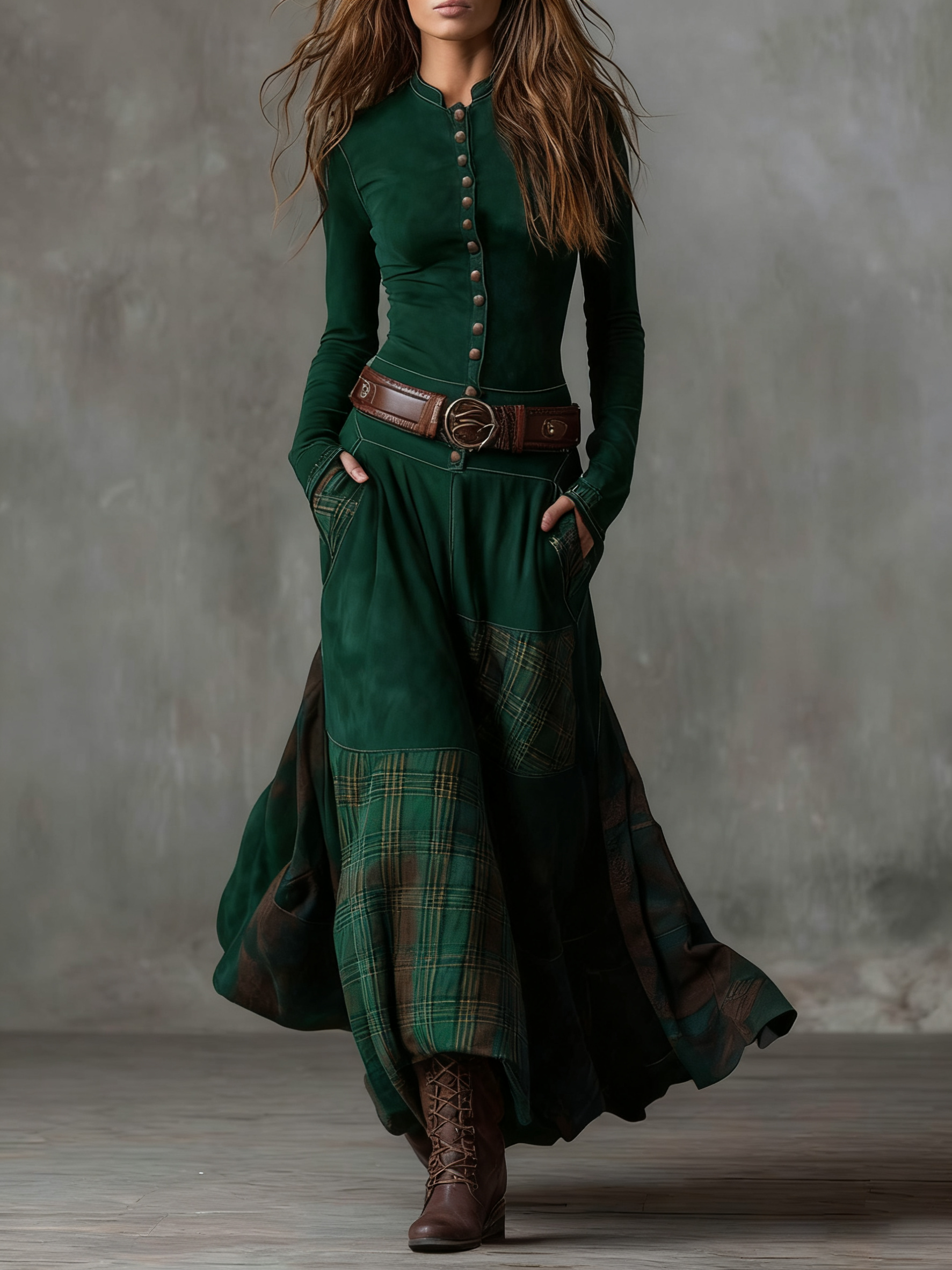 Helena | Maxi Dress in Blue Suede Look with Belt