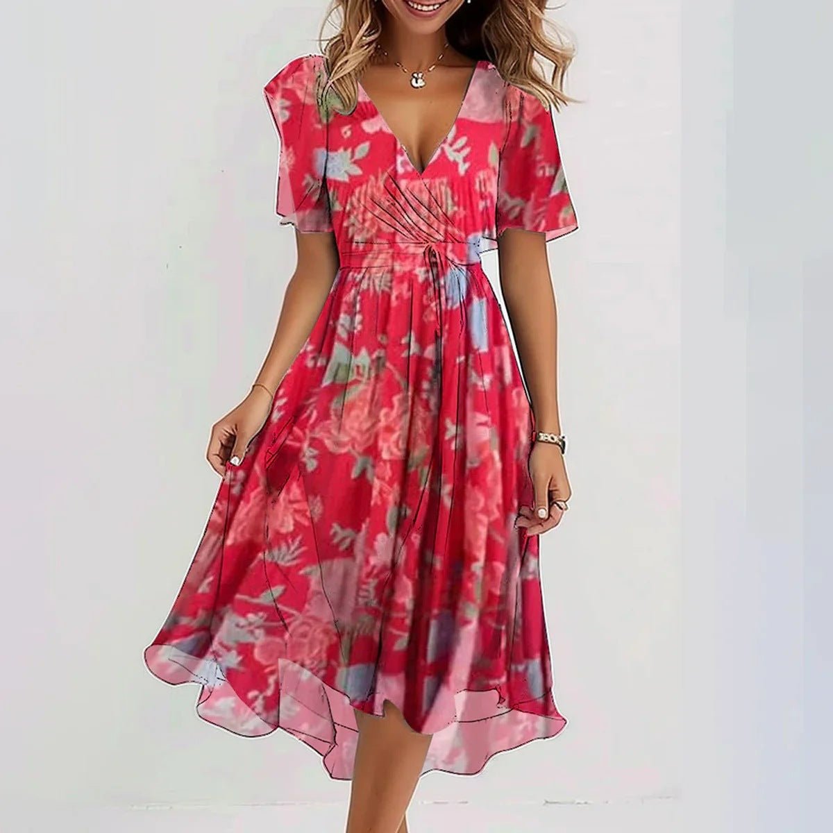 Aria | Floral Chiffon Midi Dress for Light Summer Comfort
