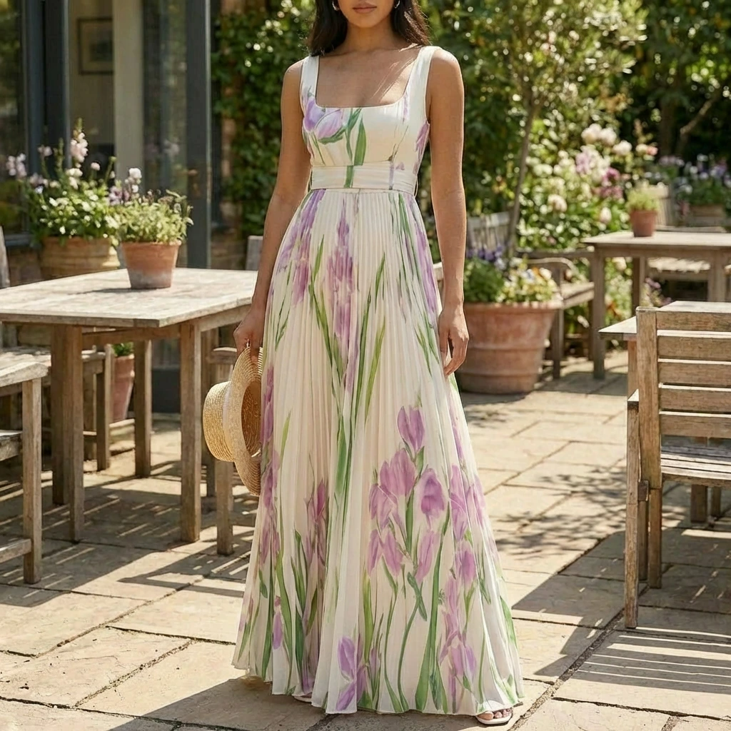 Serelina | Pleated Maxi Dress for Elegant Everyday Comfort
