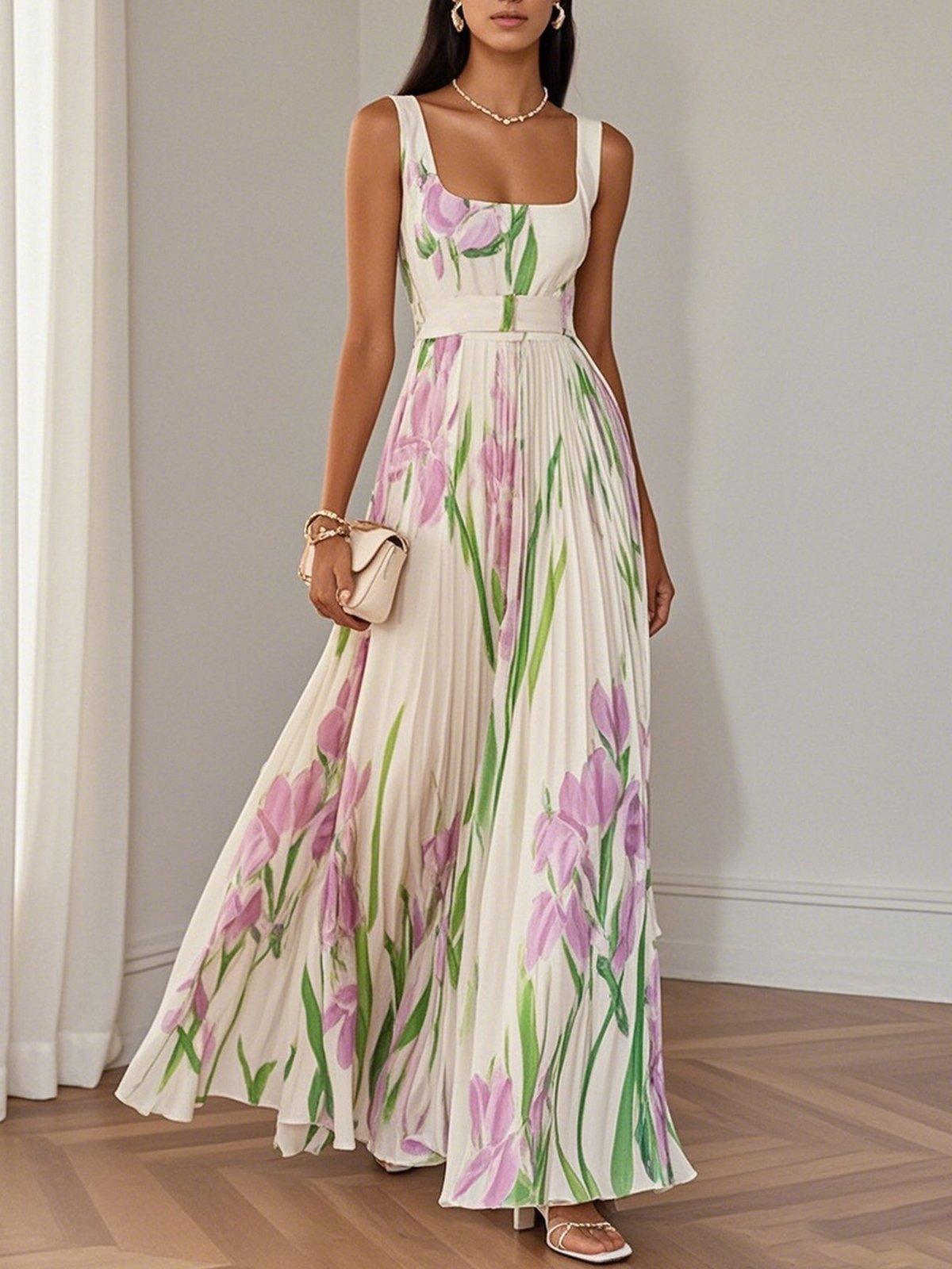Serelina | Pleated Maxi Dress for Elegant Everyday Comfort