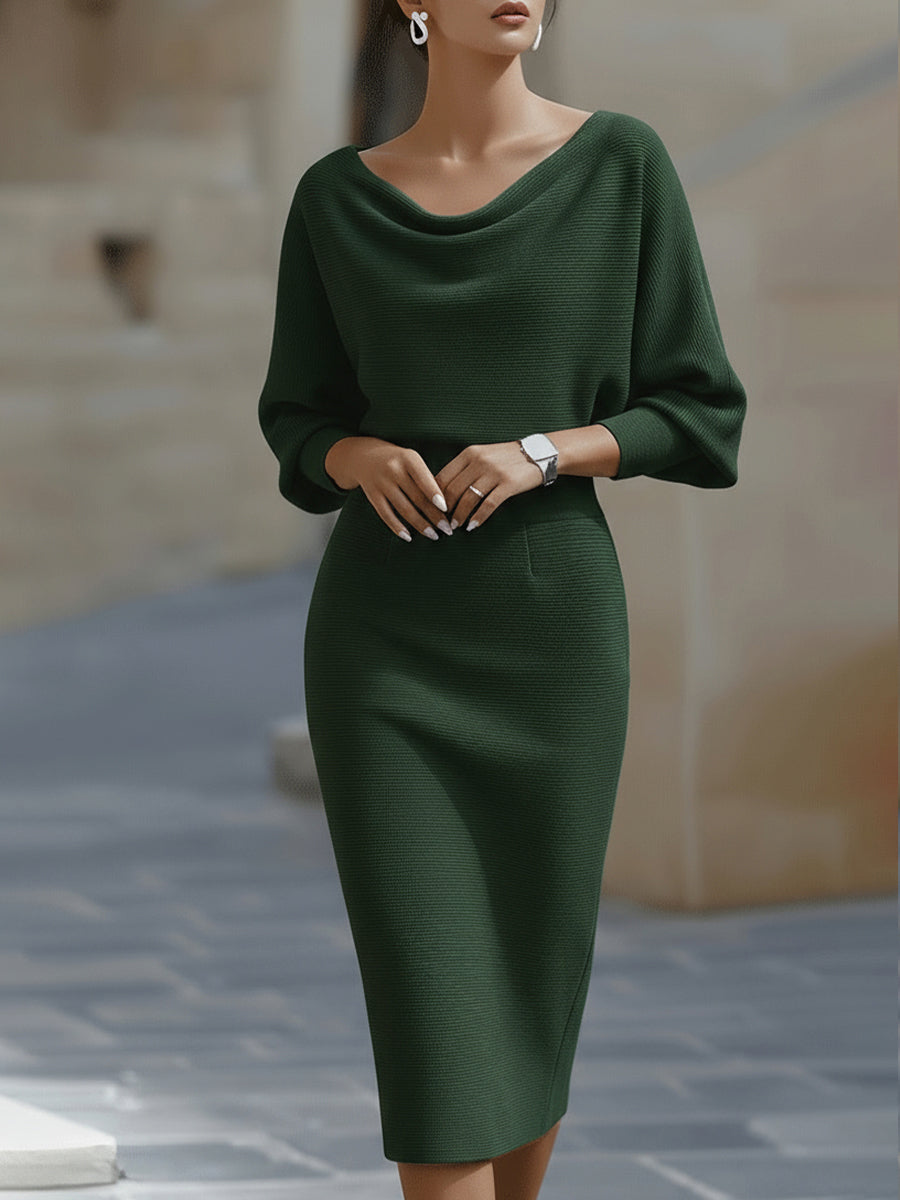 Lydia | Draped Batwing Midi Dress for Elegant Everyday Comfort