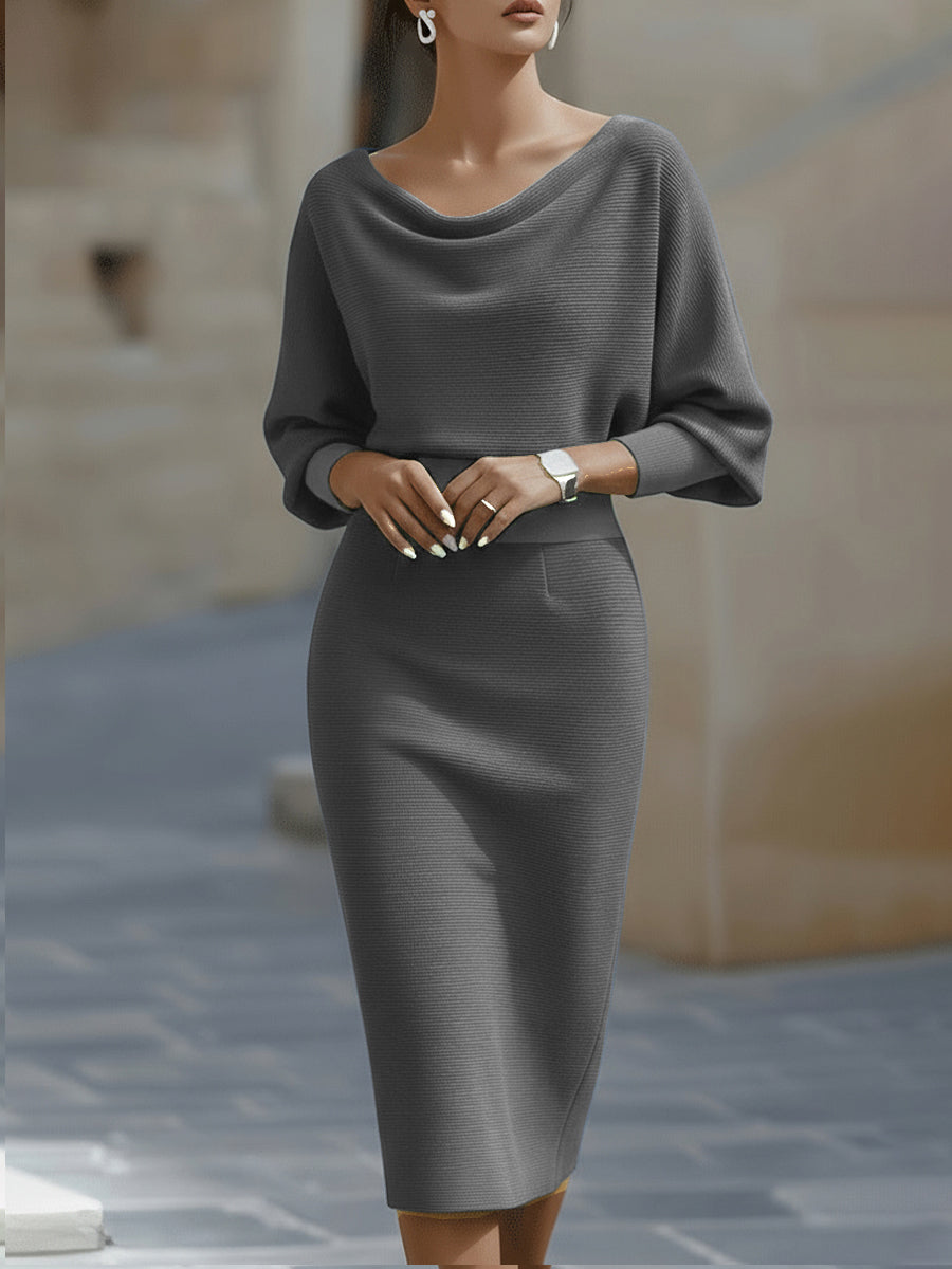 Lydia | Draped Batwing Midi Dress for Elegant Everyday Comfort
