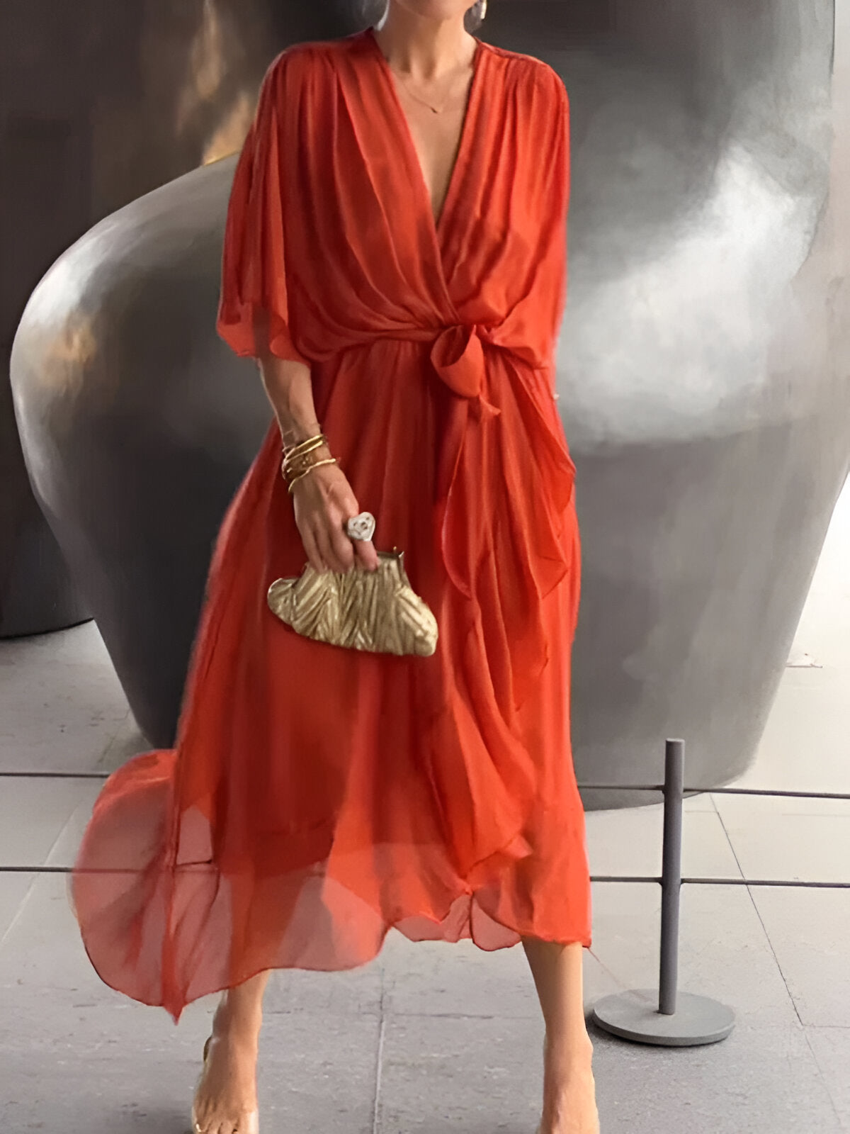 MONICA | Chiffon V-Neck Elegant Dress
