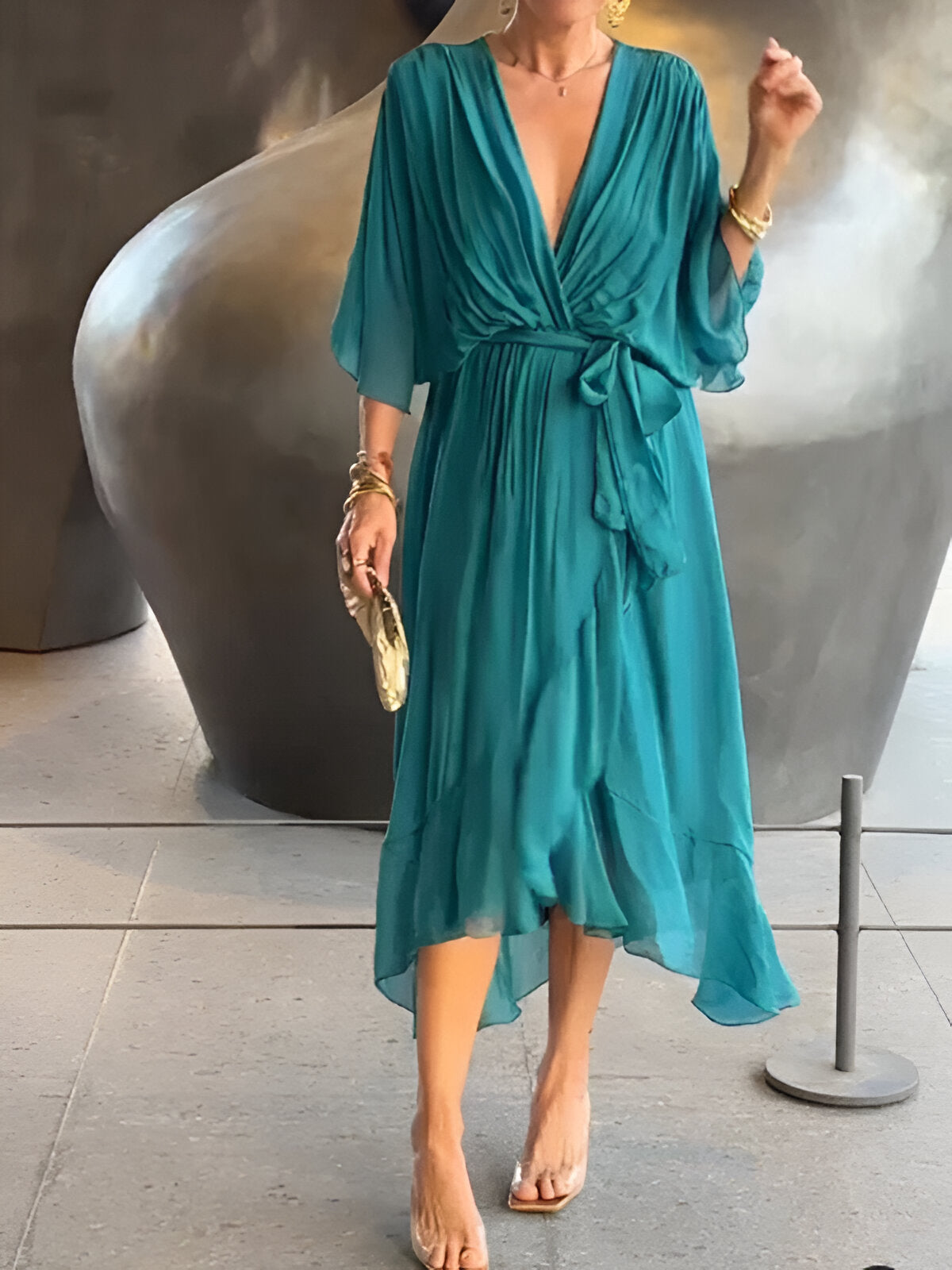 MONICA | Chiffon V-Neck Elegant Dress