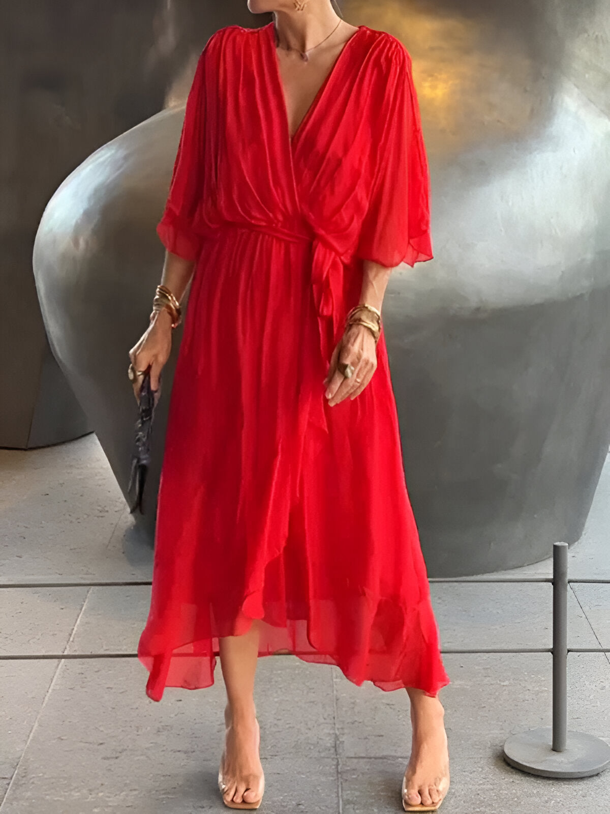 MONICA | Chiffon V-Neck Elegant Dress